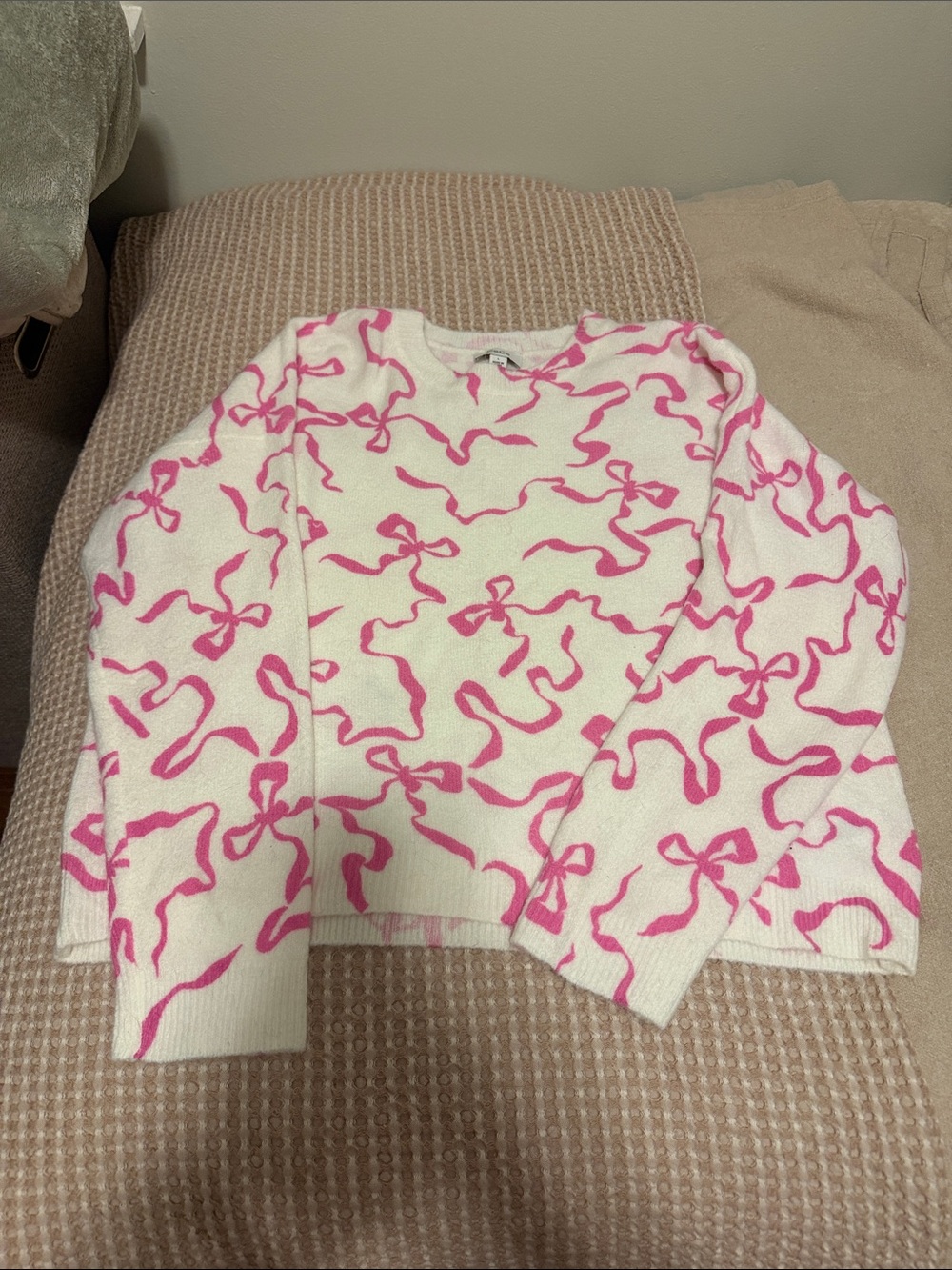 Cece Pink Ribbon Bow Print Sweater